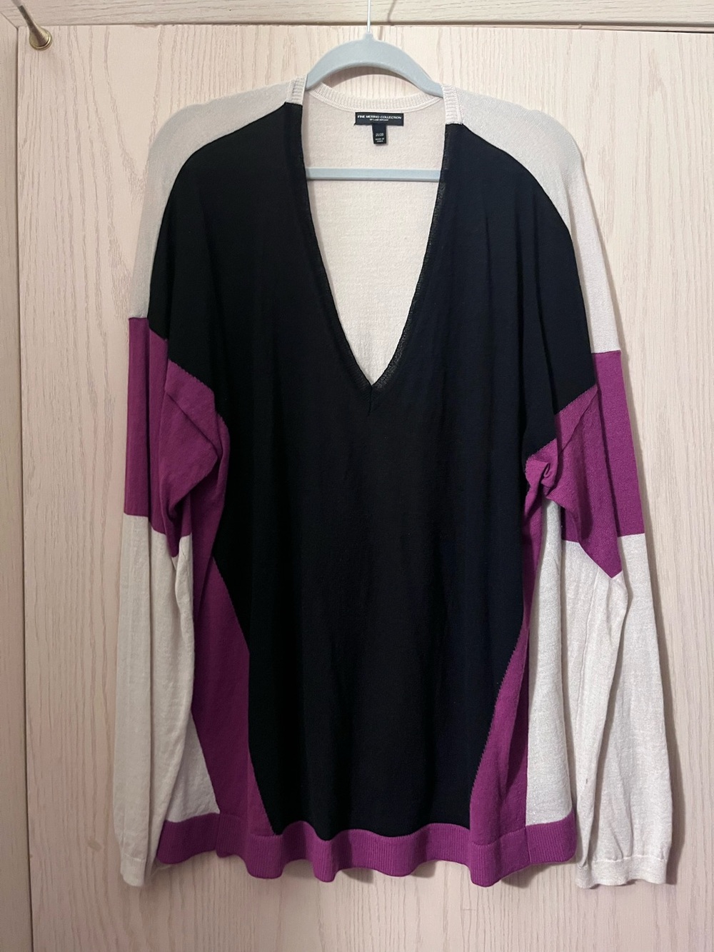 Lane Bryant Black, Purple & Cream Colorblock V-Neck Sweater